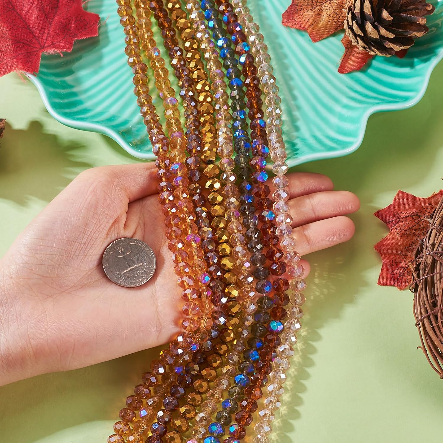 Elecrelive 8 Strands 8mm Faceted Rondelle Crystal Glass Beads Orange Brown Briolette Spacer Beads Autumn Style for Halloween Bracelet Necklace Earring Beading Jewelry Making - Image 4