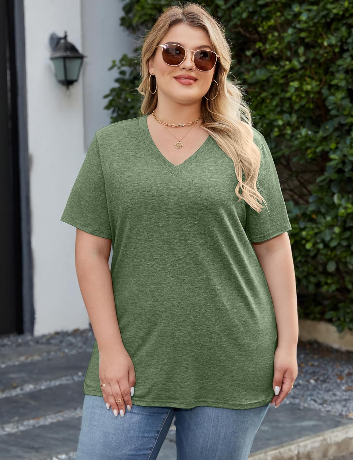 Kancystore Women's Plus Size V Neck T Shirts Short Sleeve Tops Casual Summer Tshirts Loose Fit Tees XL-5X - Image 5