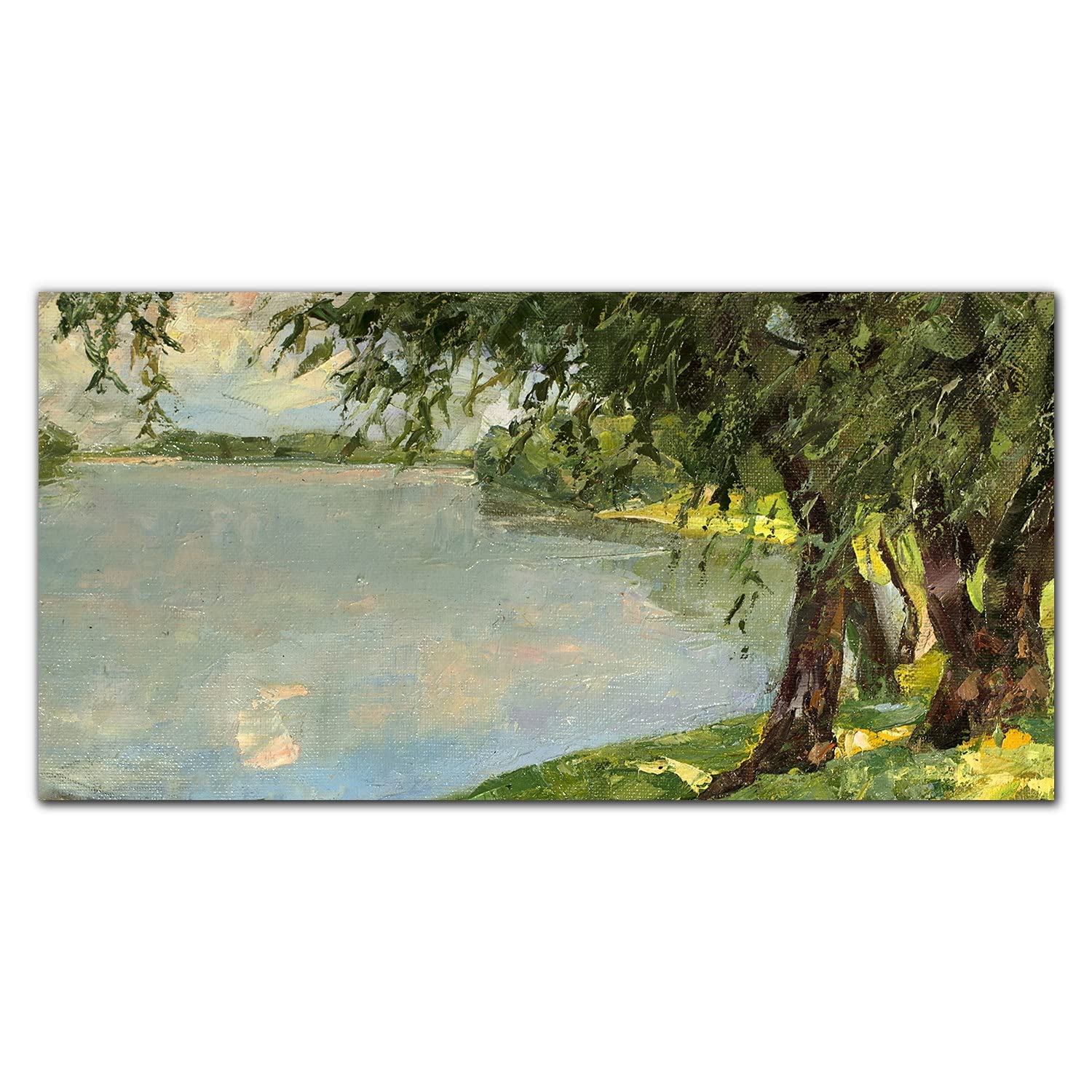 Crédence de cuisine adhésive 120x60cm en verre trempé mural Peindre Les Arbres Lacs