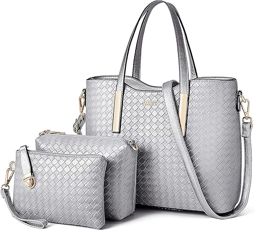 Amazon B Silver Tibes Fashion Pu Leather Handbag Shoulder Bag Purse 3pcs Bag Tote Tibes レディースバッグ 財布