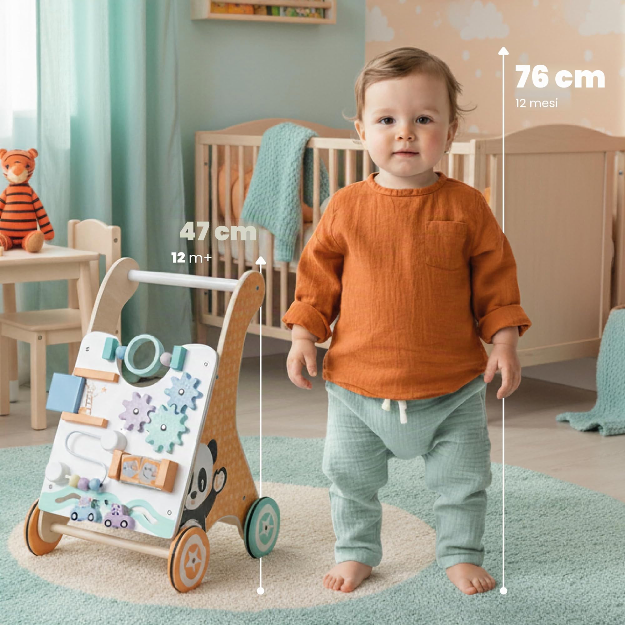 Carrello primi passi legno XXL, Gioco per bambini e bambini, Deambulatore Multifunzionale, per bambini da 12 a 36 mesi, rimo Compleanno Regalo 1 2 Anno (Bianco)