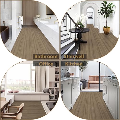 Miniatura 6 de WIFEA Rollo de Suelo de Vinilo 23.6" x 393.7"64 Pies Cuadrados, Baldosas de Suelo Autoadhesivas con Veta de Madera Resistentes al Desgaste e
