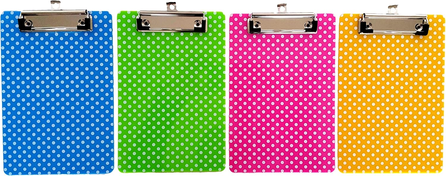 Kids Mini Multicolored Clipboards, by Dondor (9" x 6", 4 Pack - Polka Dot)
