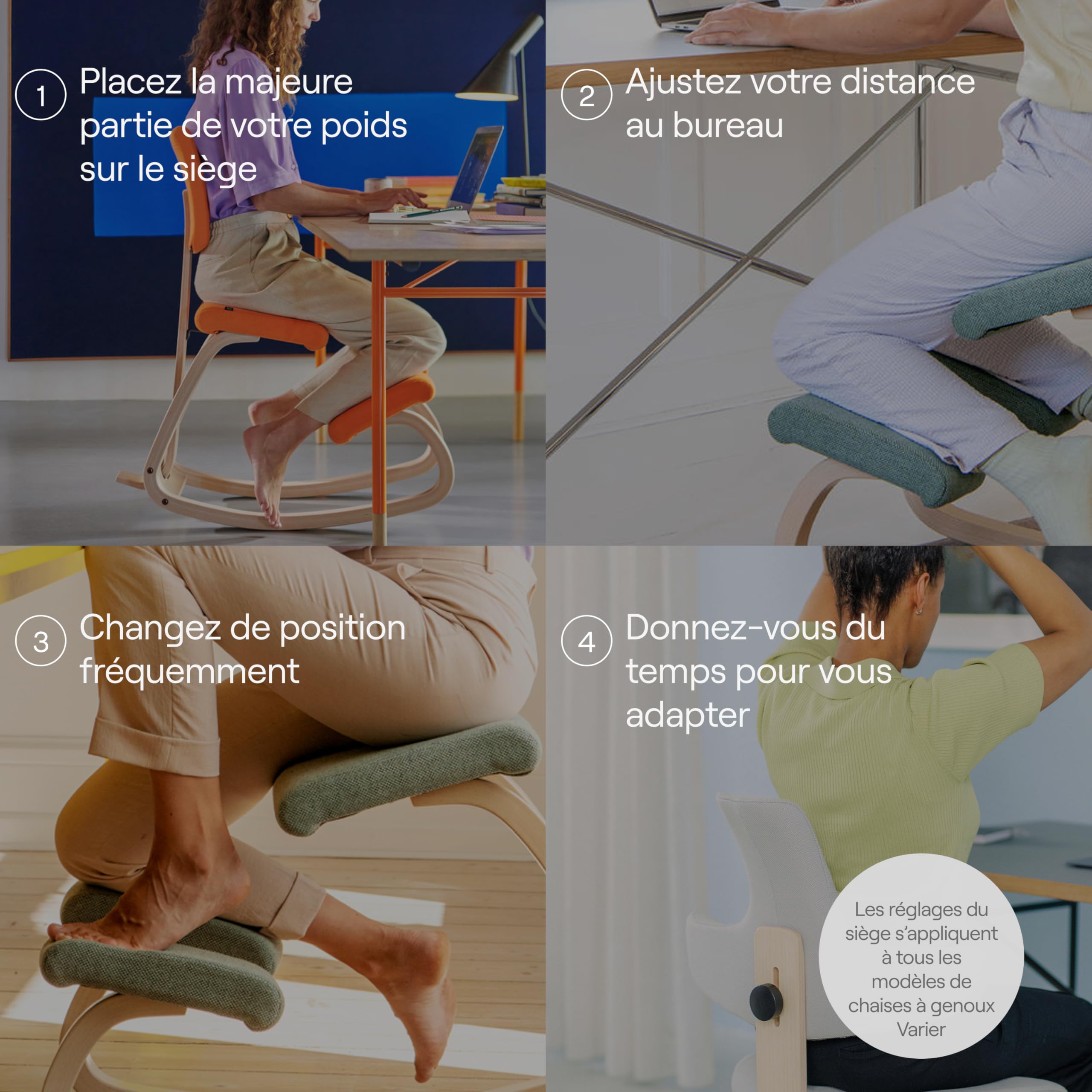 Varier Variable Plus Chaise Ergonomique à Genoux avec Dossier Noir/Noir – Chaise de Bureau Design Favorisant Le Mouvement, Posture Active et Confort – Garantie Qualité 10 Ans