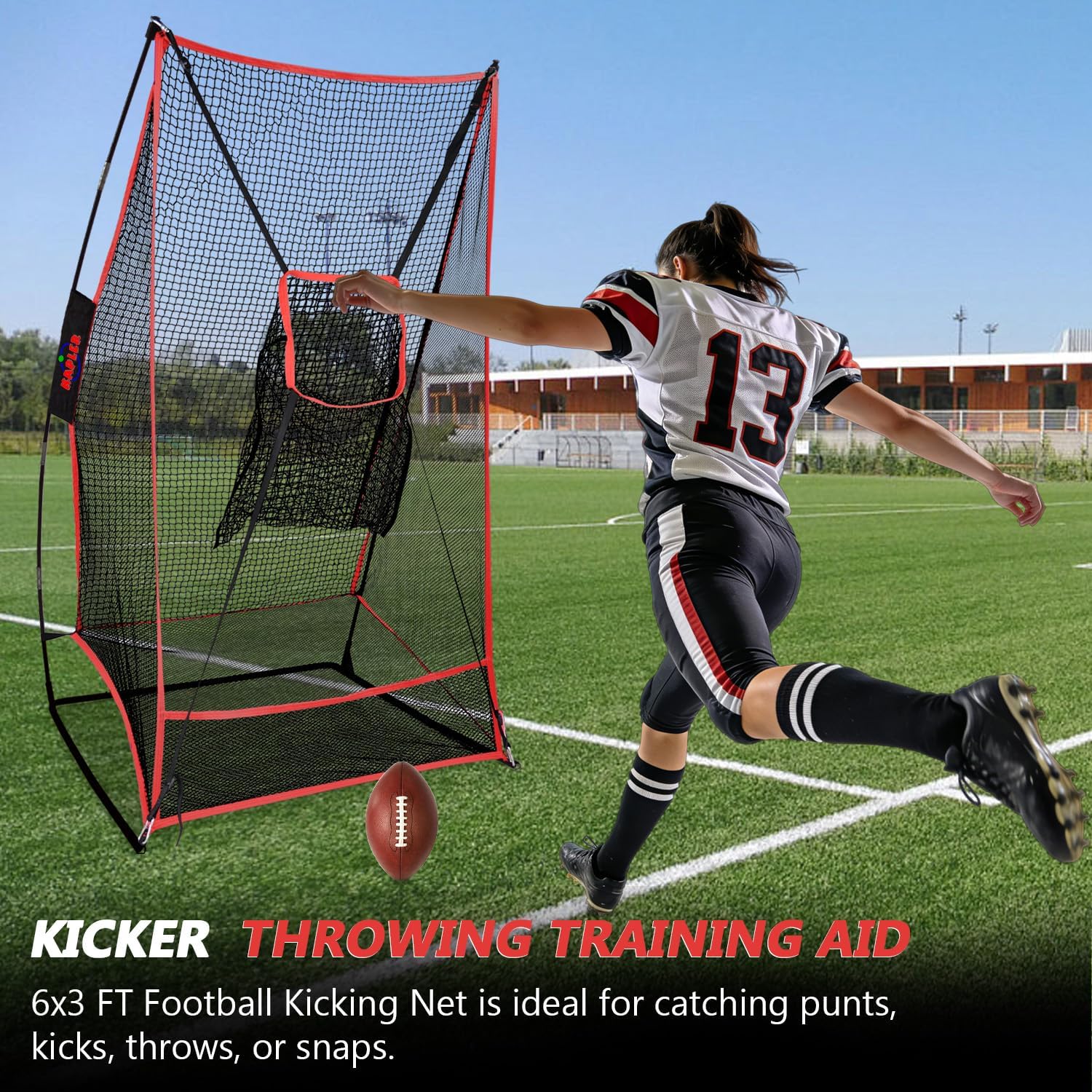 Kapler 2-in-1 Football Kicking Throwing Net - 6x3ft Portable Field Goal w/Two Detachable Target for Punt/Kick/Pass/Snap/Throw Training - Youth and Adults Backyard Outdoor Home Use