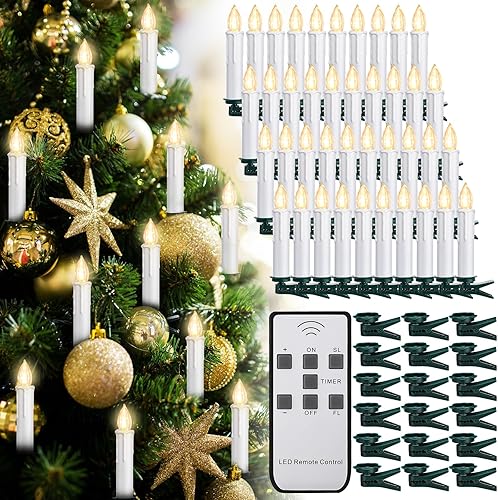 Miniatura 7 de Retisee 40 velas LED de Navidad para ventana con control remoto y clips de árbol, velas de Navidad parpadeantes que funcionan con pilas, velas sin