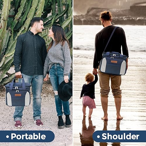Miniatura 5 de Cooler Bag 40 latas Plus, loncheras aisladas, enfriadores suaves aislados, doble a prueba de fugas, plegable, para picnic, campamento, comestibles,