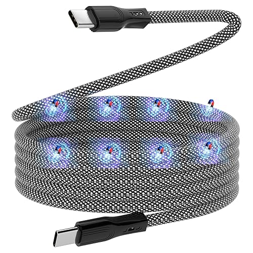 Magtame Cable de carga USB C, cable magnético PD tipo C de 60 W, carga rápida, cable USB C a USB C de 3.3 pies compatible con Samsung S23 S22 S21