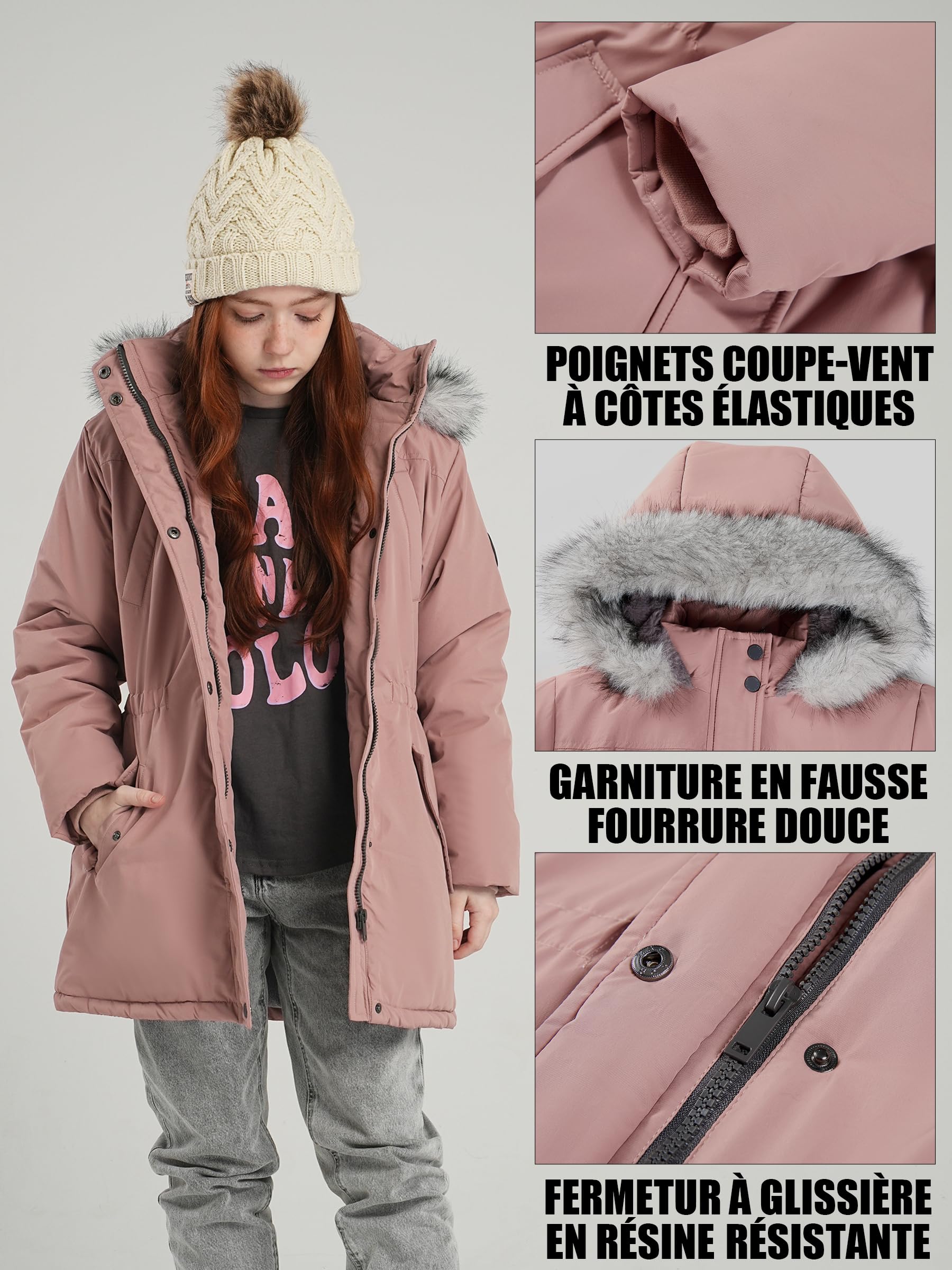 SOLOCOTE Manteau hiver pour filles imperméable veste de ski épaisse à capuche en duvet synthétique long parka pour enfants