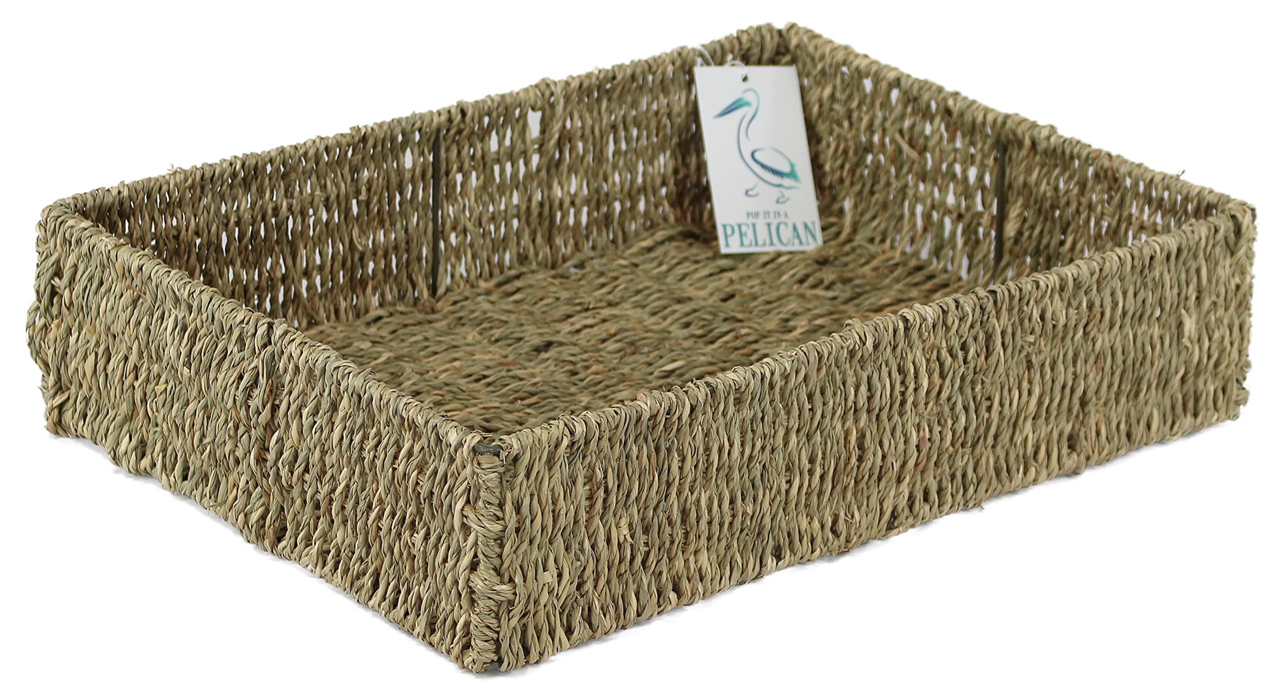 Seagrass shelf baskets tray shape. Bedroom kitchen and home office storage. For veg, papers, makeup, toiletries, jewellery. (40cm)