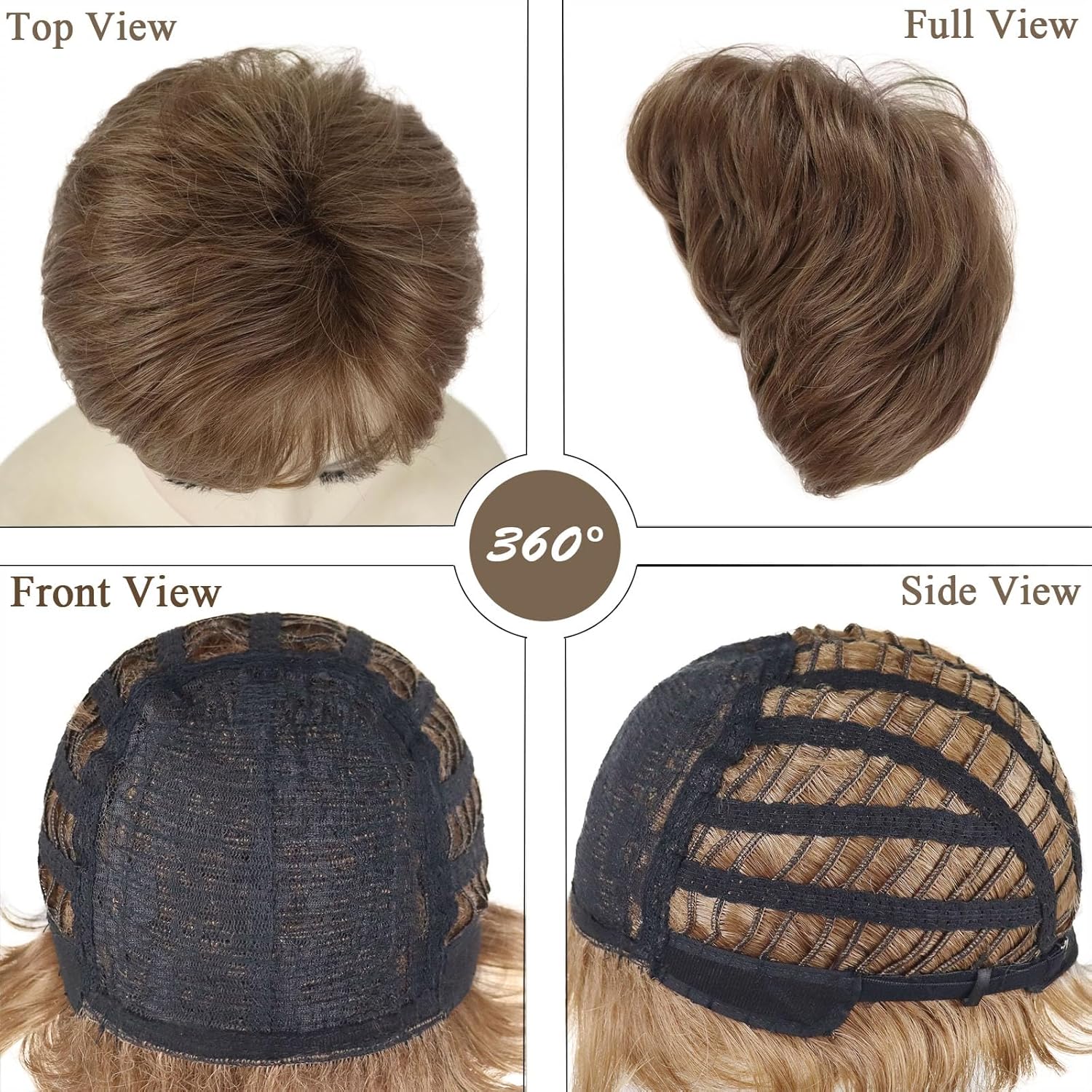 GNIMEGIL Short Brown Wigs for Women High Temperature Hair Synthetic Hair Pixie Cuts Wig with Bang Natural Daily Use Short Hair Cuts for Mother Grandma