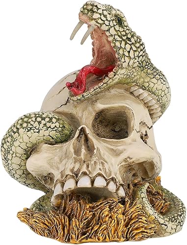 Decoración de Halloween, cabeza de calavera de resina con adorno de serpiente para manualidades, estatuas de calavera de terror, figura de calavera