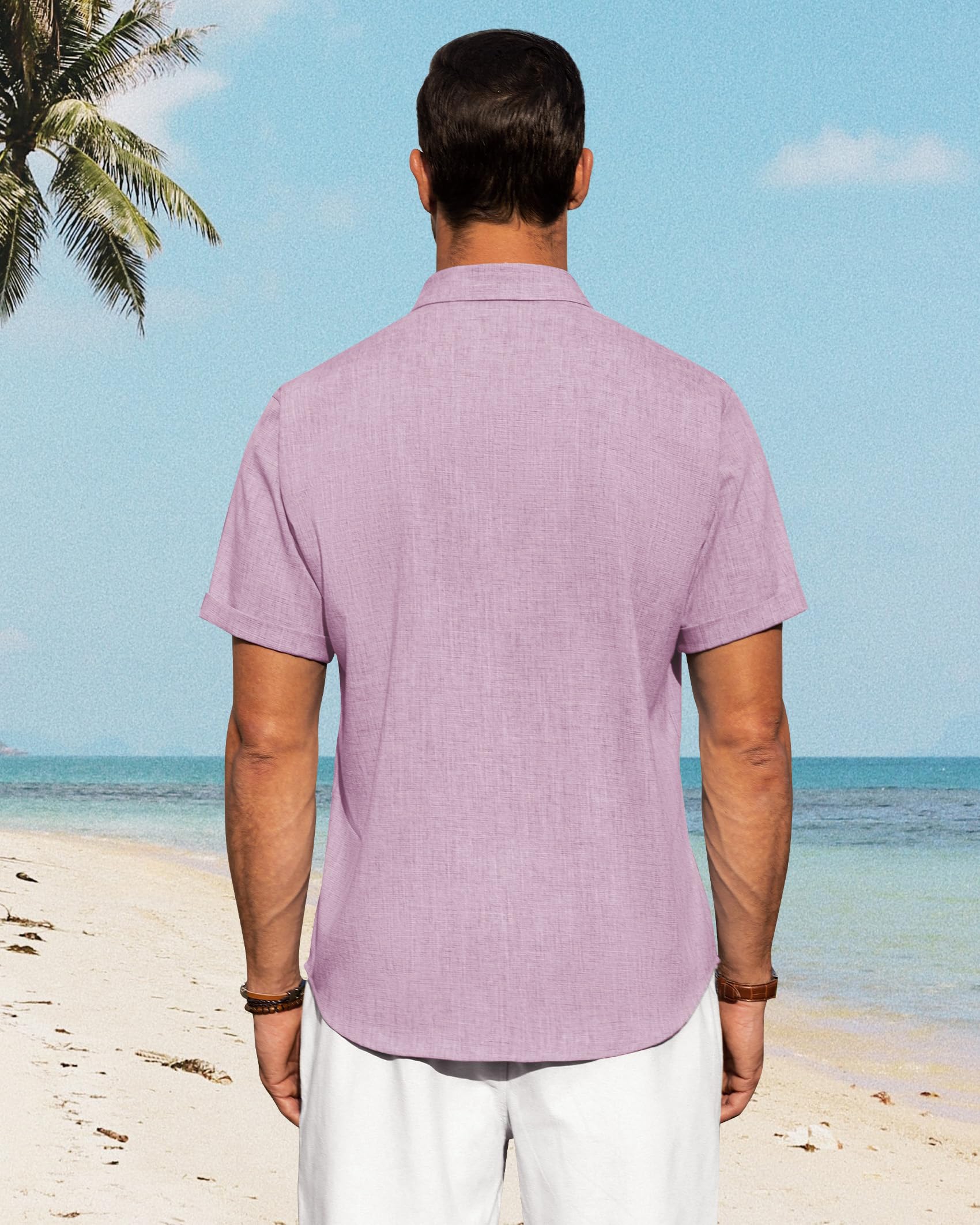 J.VER Chemise en lin décontractée à manches courtes boutonnée pour homme - Pour la plage, l'été, les vacances, les mariages - Hauts en coton