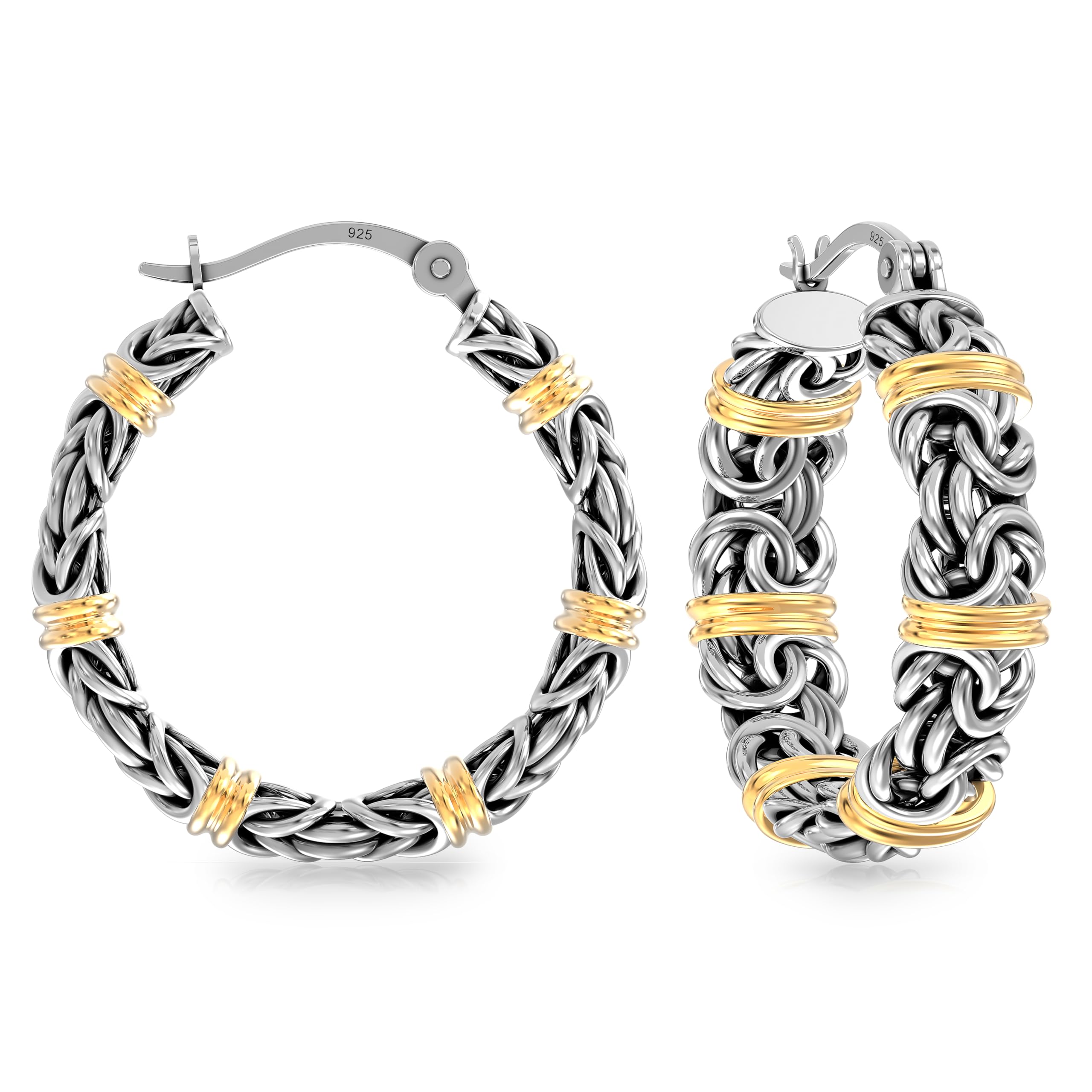 LeCalla Aros ligeros estilo Bali de plata de ley 925 de con cierre de clic antiguo de dos tonos para mujer