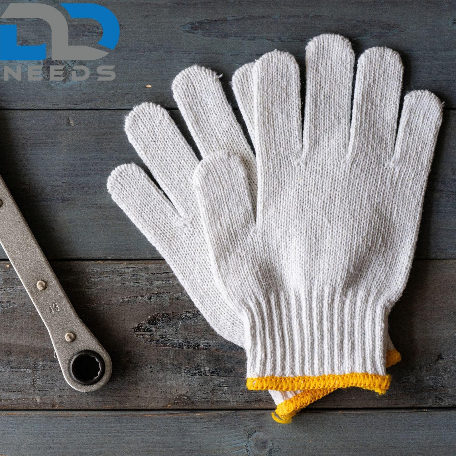 D2D | 120 Paar - Weiße Strickhandschuhe mit Blauen PU-Noppen - Größe: 7 (S) - aus Baumwolle Norm EN 388 - Umzugshandschuhe - Monatgehandschuhe - Rutschfeste Handschuhe