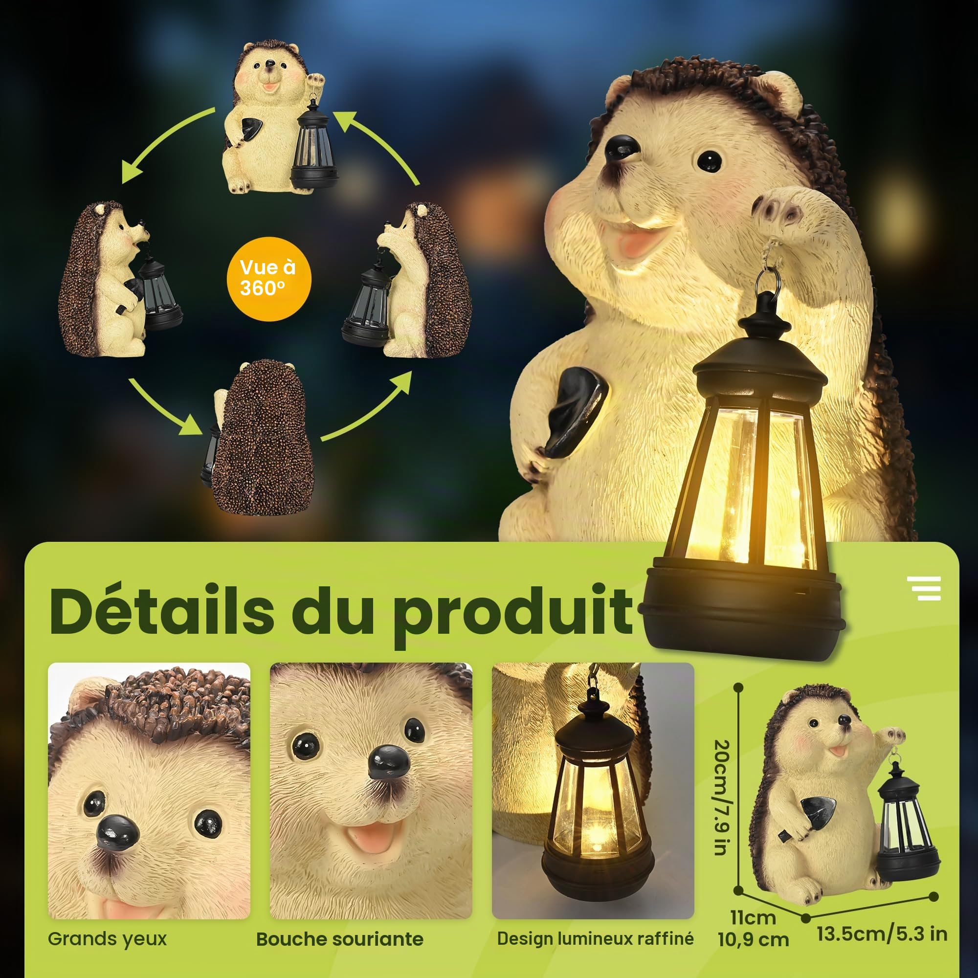 GIGALUMI Ornements de jardin hérisson d'extérieur avec lanterne solaire, cadeaux uniques pour maman, pour femmes, cadeau d'anniversaire pour maman grand-mère, décorations de statue de jardin étanches