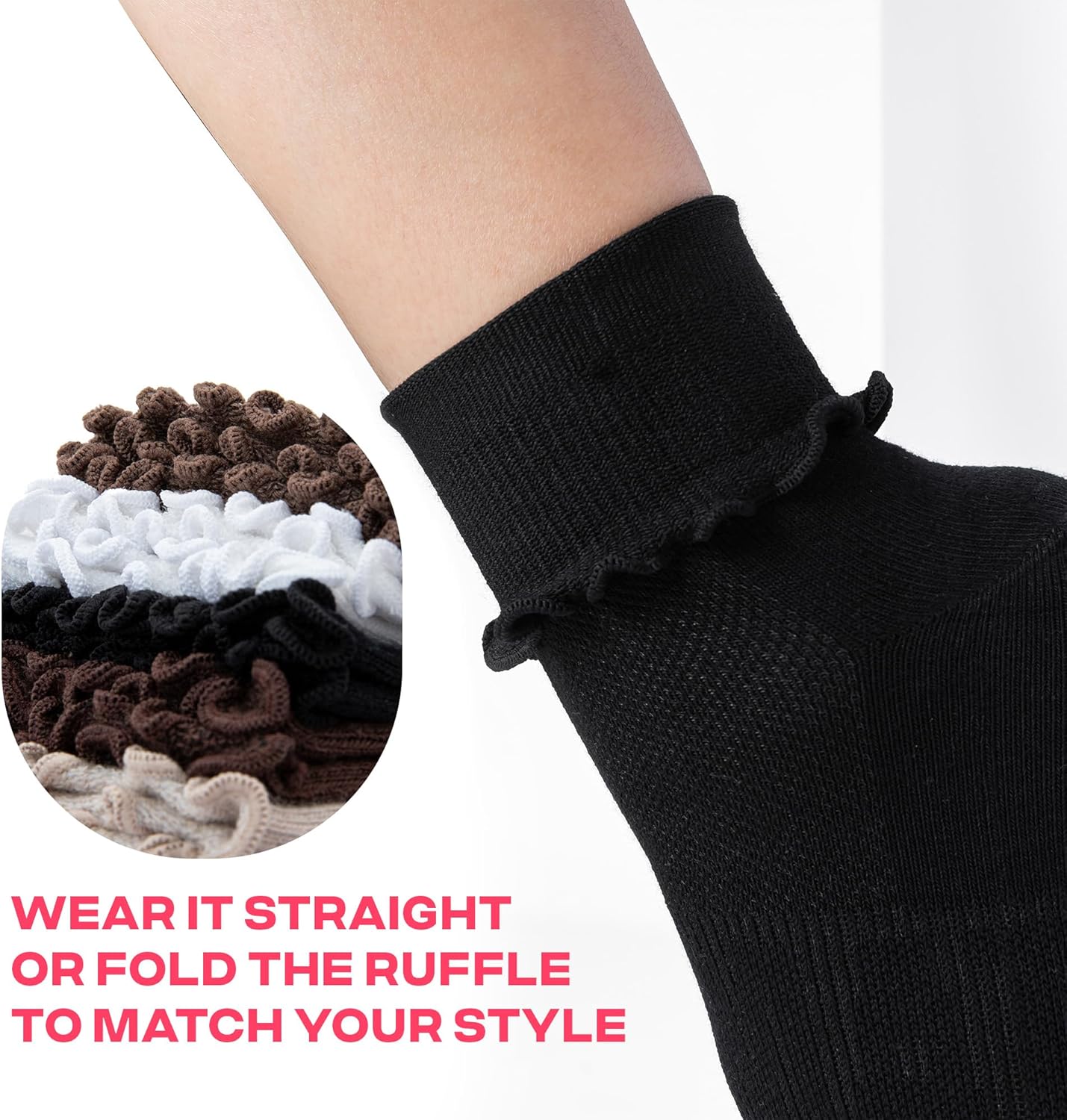 CoolMate 3 Pairs Womens Ruffle Socks, Cute Cotton Blend Crew Socks, Turn-Cuff Frilly Ankle Socks for Women - Image 3