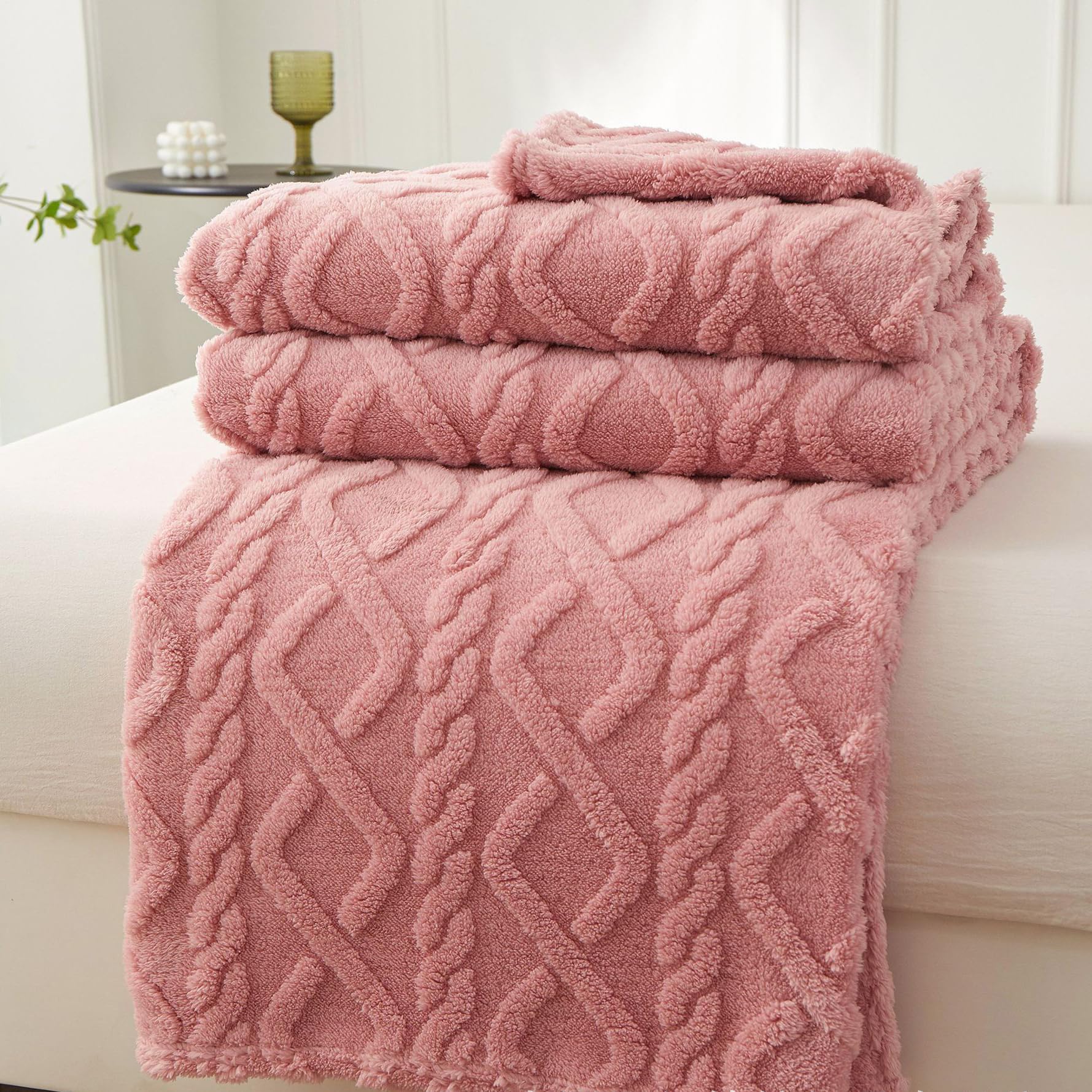 Manta de lujo rosa rosa suave y gruesa manta de invierno para el hogar sofá y viajes, colcha cálida para niños y recién nacidos, manta de cama acogedora para sofá y sillas, 180 x 200 cm