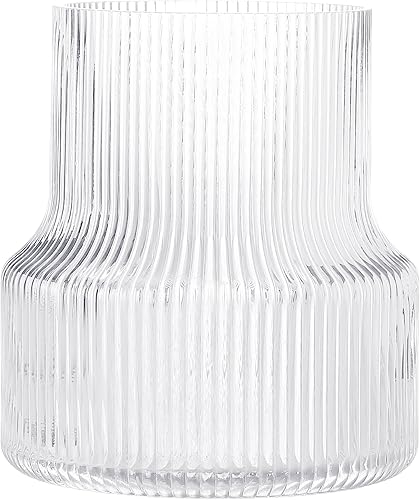 Jarrón de cristal, acanalado, decorativo, para centros de mesa, moderno para sala de estar, mesa, entrada, escritorio, estante, boda, oficina, 7.5