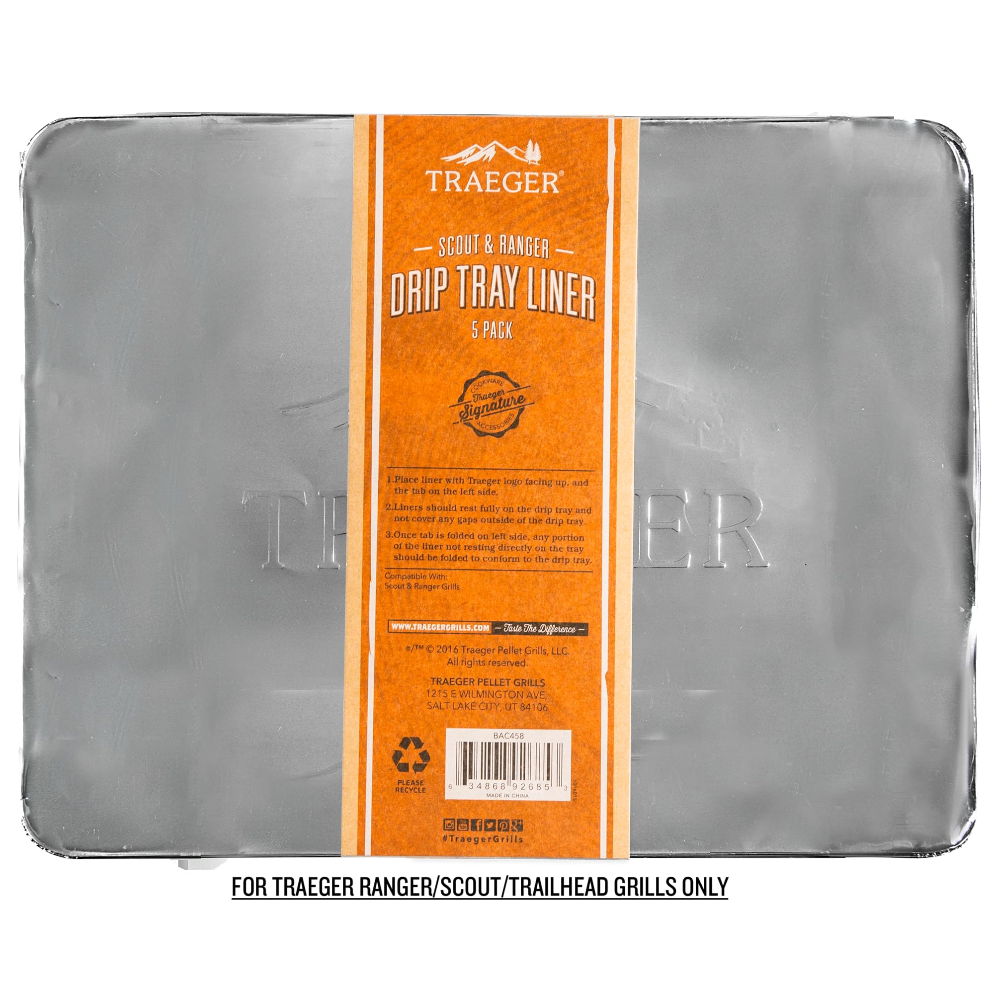 Traeger BAC458 - Vassoio antigoccia per griglia e affumicatore portatile Ranger e Scout, confezione da 5