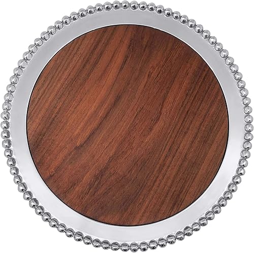 Miniatura 2 de MARIPOSA Tabla de queso redondo perlado con inserto de madera oscura, plata