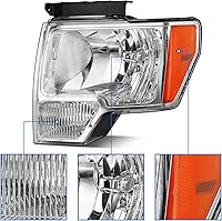 Vista 4 de Conjunto de faros delanteros antivaho para Ford F150 2009-2014 2009 2010 2011 2012 2013 2014 (reflector ámbar con carcasa cromada)