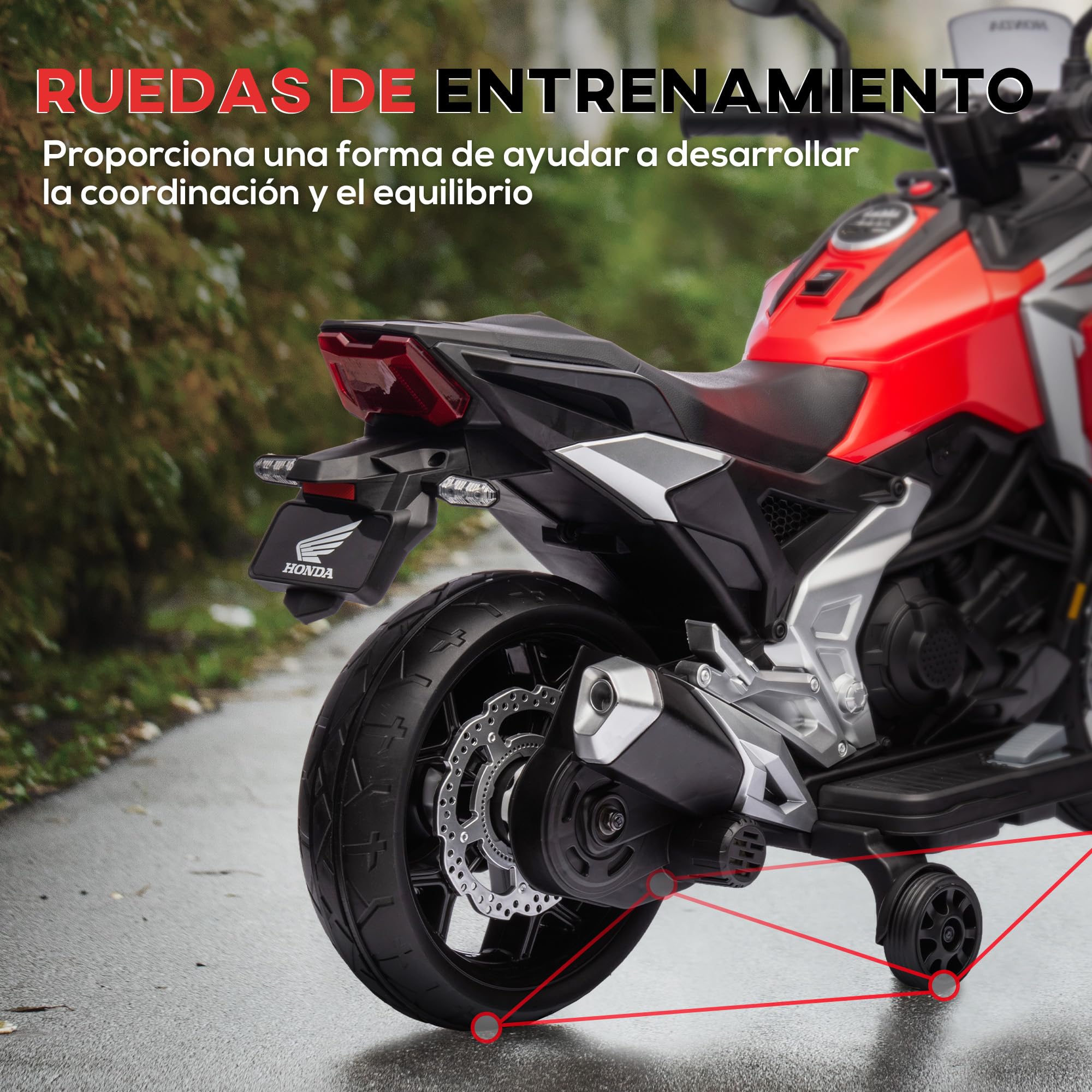 AIYAPLAY Moto Eléctrica Niños 12V Honda Licencia 3 km/h 30 kg Rojo