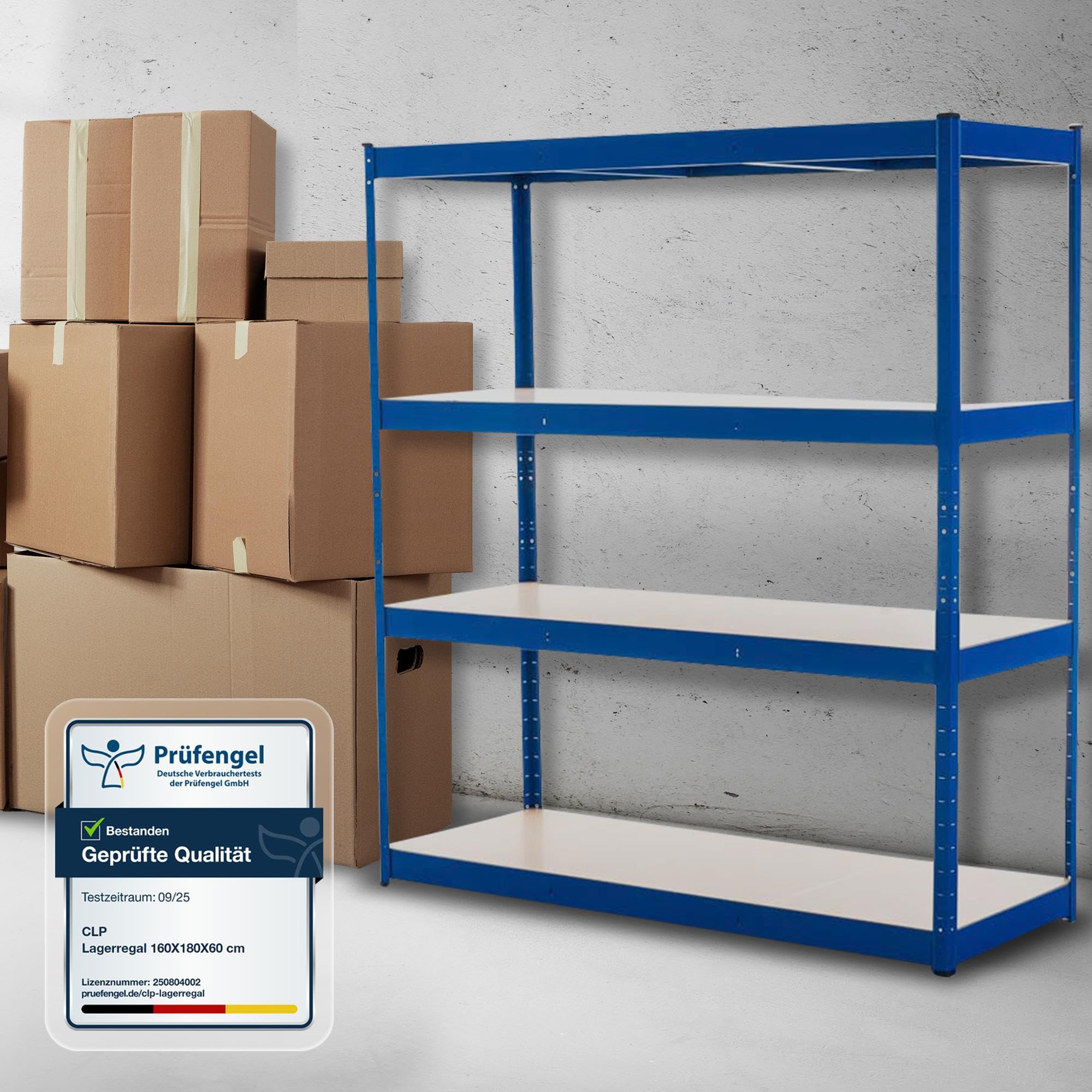 CLP Scaffale Zincato Professionale 160x60x180 Portata Tot 1400 kg E 350 kg per Ripiano I Scaffalatura Metallica 4 Mensole in Legno, Colore:Blu