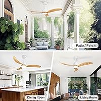 Vista 2 de 52" Wood Ceiling Fan with Light Dimmable,Quiet DC Motor,Modern Ceiling Fan with Remote Control for Living Room,Bedroom,Patio,Porch-Light Wood and