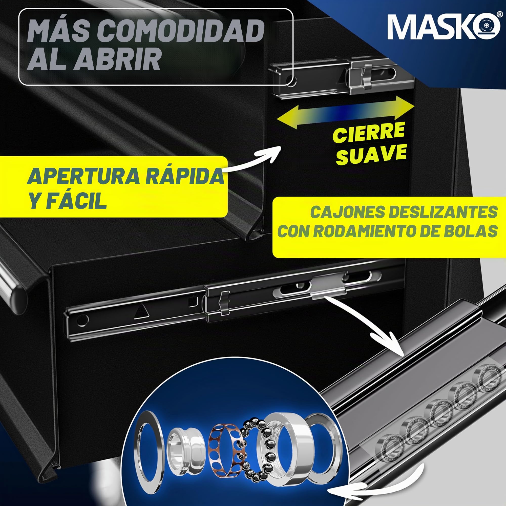 Masko® - Carro de taller con ruedas, carro de herramientas, caja de herramientas, 5 y 7 compartimentos