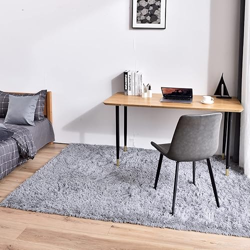 Miniatura 4 de Temedara Alfombra de pelo largo gris de 5 x 8 pies para Bderoom, moderna alfombra de felpa esponjosa, antideslizante para sala de estar, alfombra
