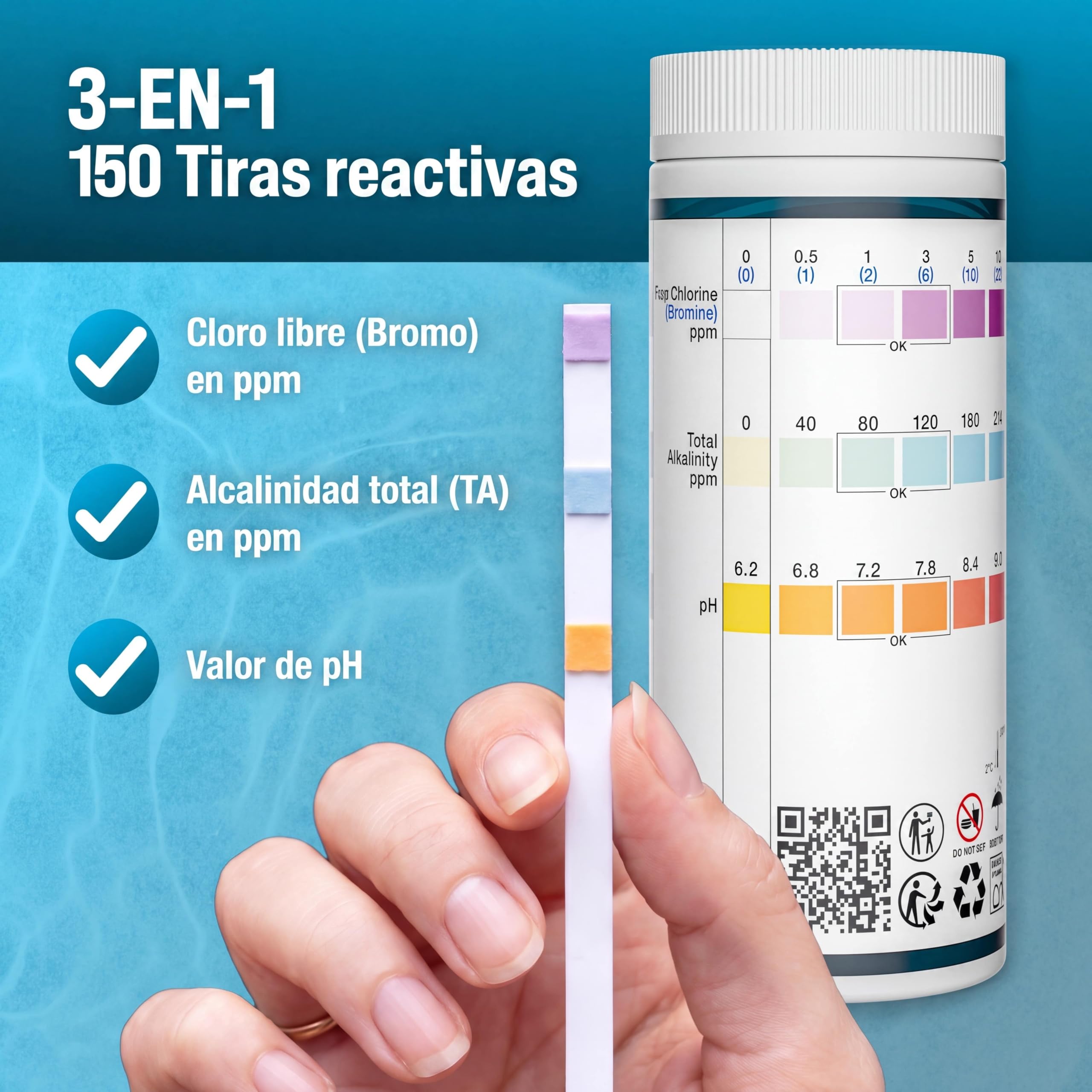 MONZANA® Dispensador Cloro Piscina para Tabletas de 20-200 g Incluye 150 Tiras Reactivas 3 en 1 PH Dosificador Flotante con Termómetro Resistente Rayos UV Duradero