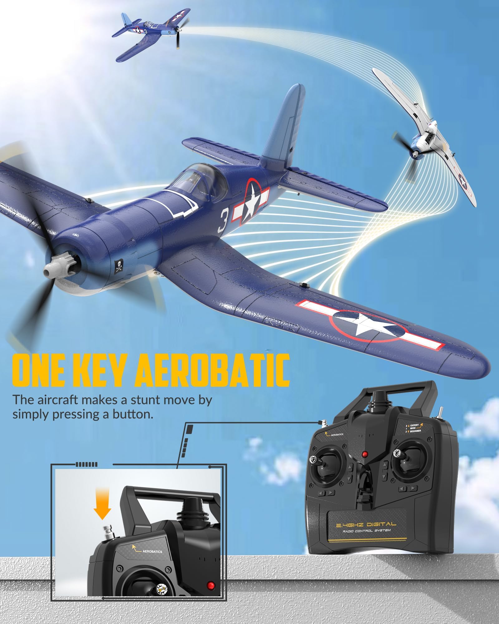 volantexrc RC Avion 4CH Avion télécommandé F4U Corsair 2,4 GHz pour débutants, Adultes avec Recharge USB (761-8 RTF)