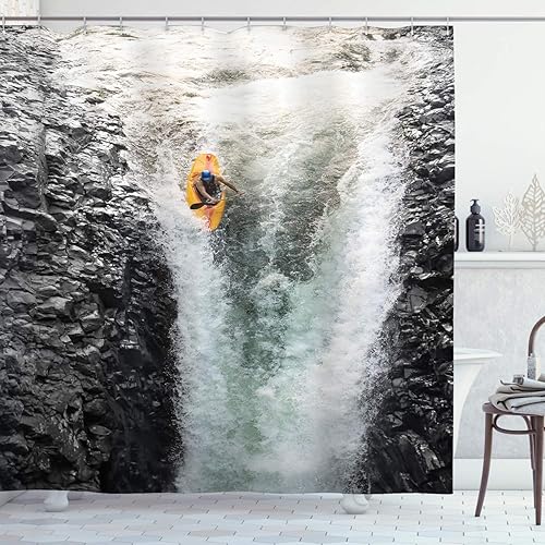 Miniatura 28 de Ambesonne Decor Collection cortina para regadera de baño de poliéster Gris y amarillo,Negro Blanco,Mostaza Camel,Gris carbón amarillo,Crema,Crema