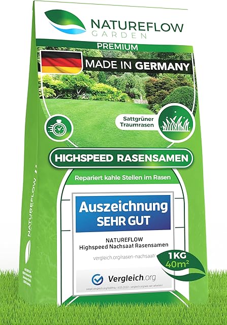 Natureflow Nasiona trawy premium  wyjątkowo szybko kiełkujące nasiona trawy  niezawodne nasiona do naprawy trawnika w Twoim wymarzonym ogrodzie, 1 kg