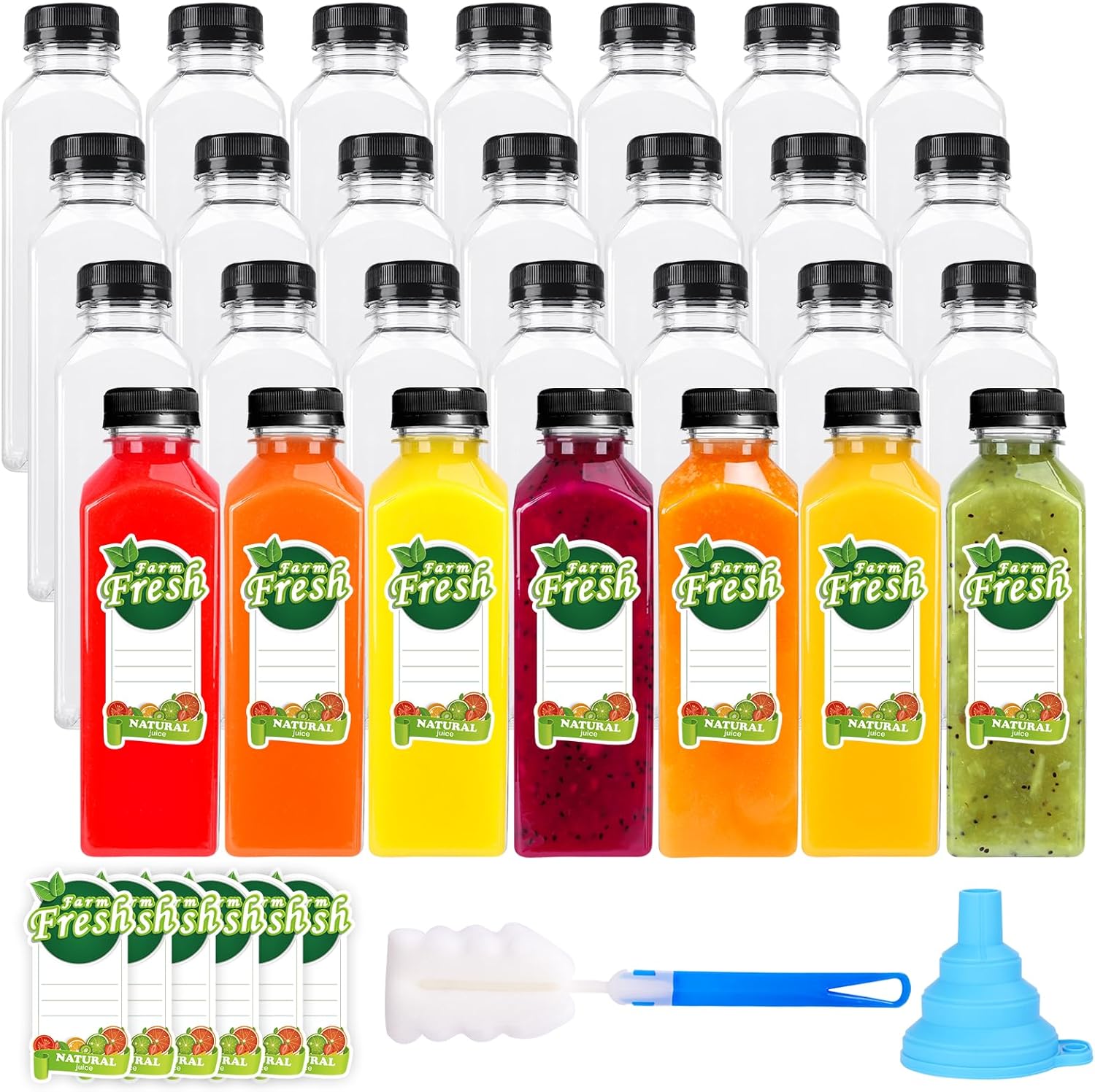 Moretoes 28pcs 16oz Empty Plastic Juicing Bottles, Juice