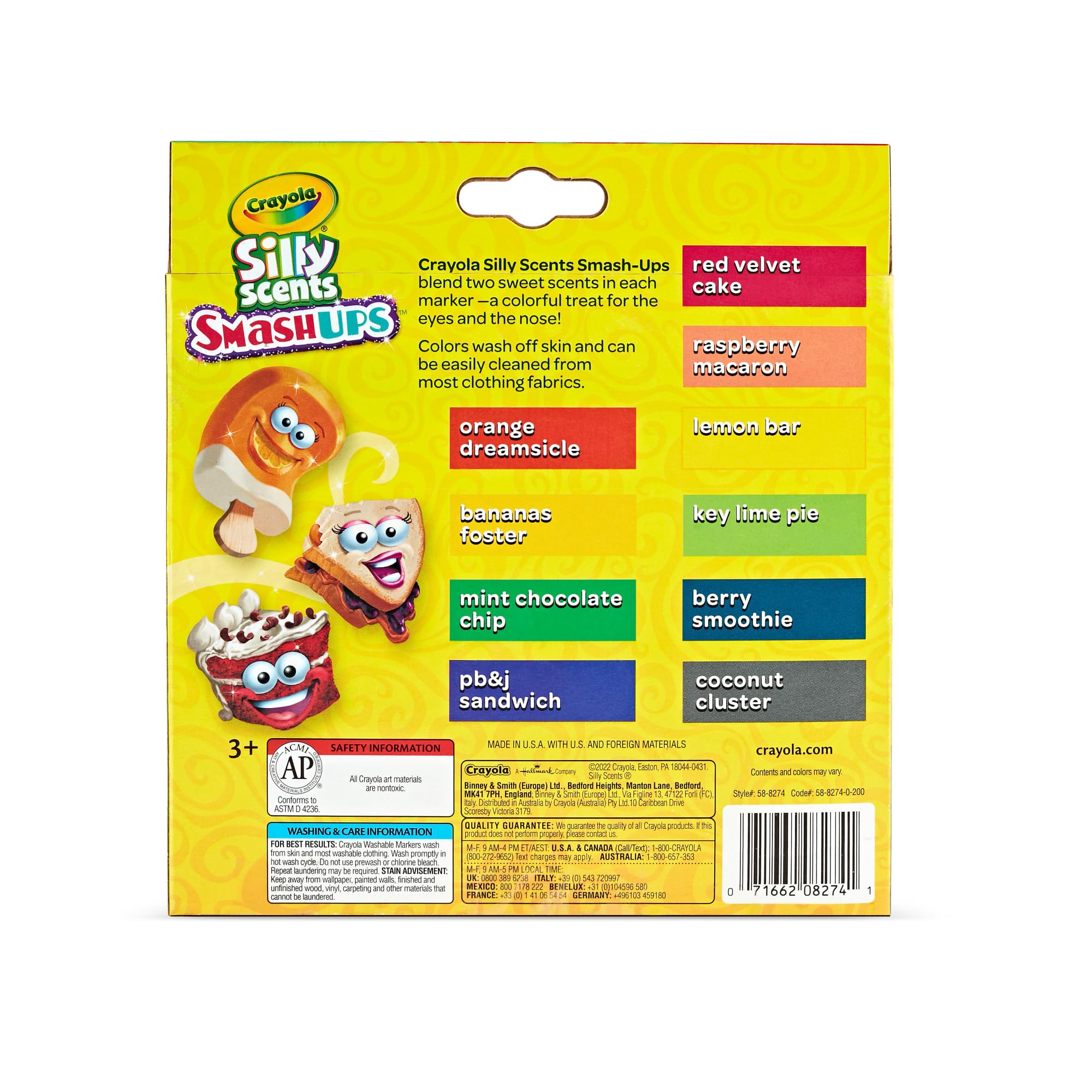 Crayola Silly Scents wąskie zapachowe zmywalne markery, szeroki punkt, różne kolory, opakowanie 10 markerów, miętowy, czerwony