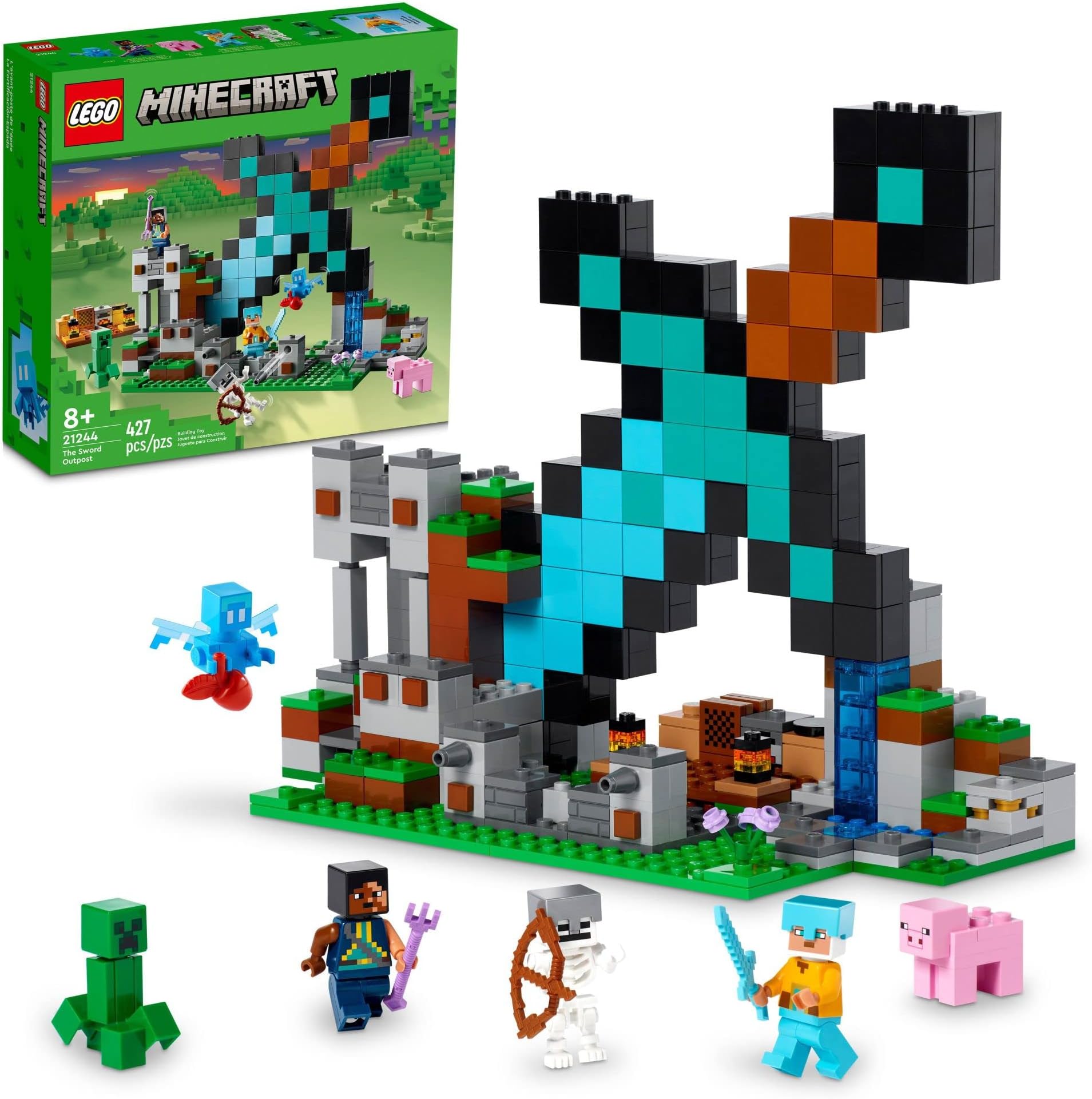 Minecraft The Sword Outpost 21244 Building Toys - Featuring Creeper, Warrior, Pig, and Skeleton Figures, Game Inspired Toy for Fun Adventures and Play, Gift for Kids, Boys, and Girls Ages 8+