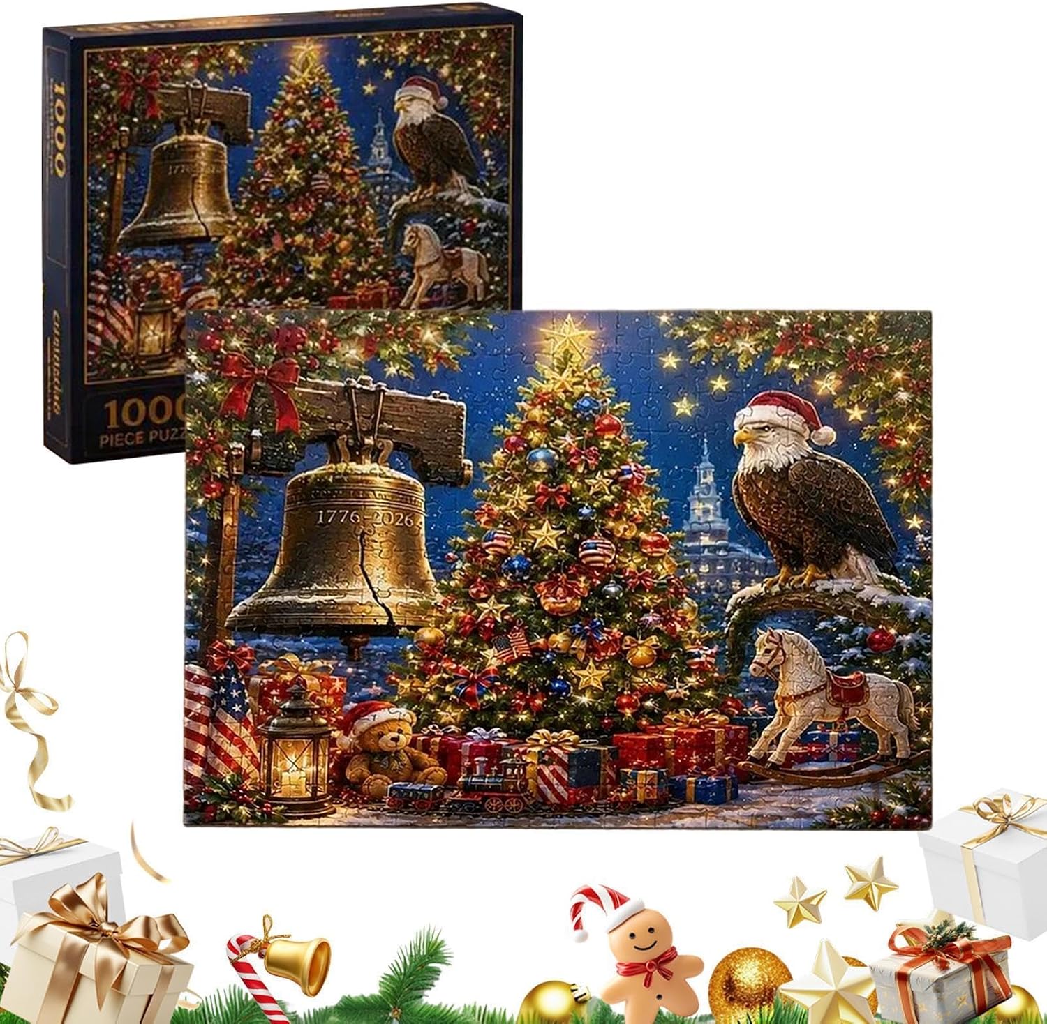 Patriotic Jigsaw Puzzles 1776-2026 Fun Christmas Eagle Decor