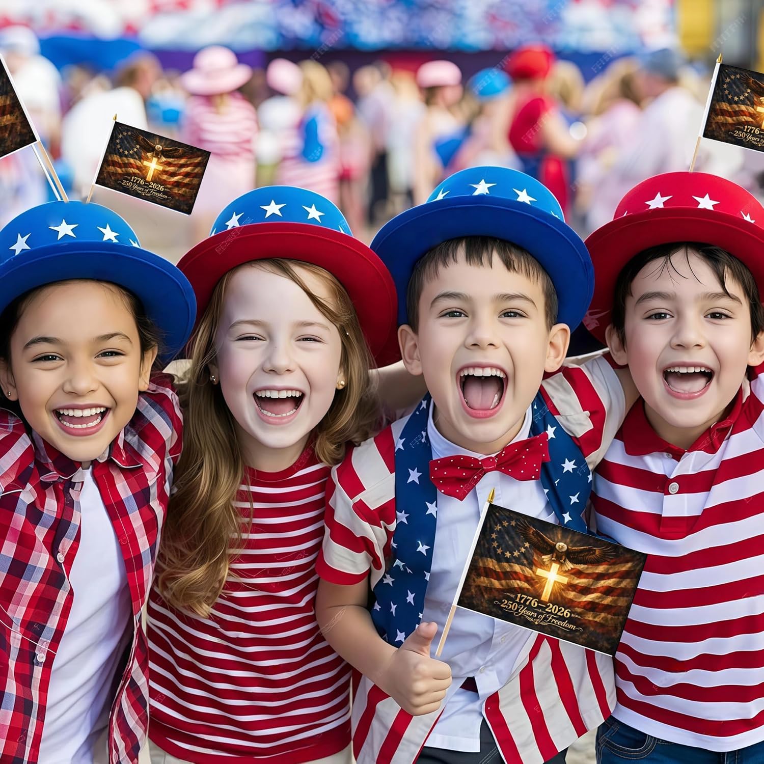 50 PCS Small American Flags on Stick 4th of July Decorations Flag 250 Years of Freedom We The People 1776-2026 250th Birthday Patriotic Signs Hand Held Flags for Room House Welcome Lawn Backdrop Parade (50)