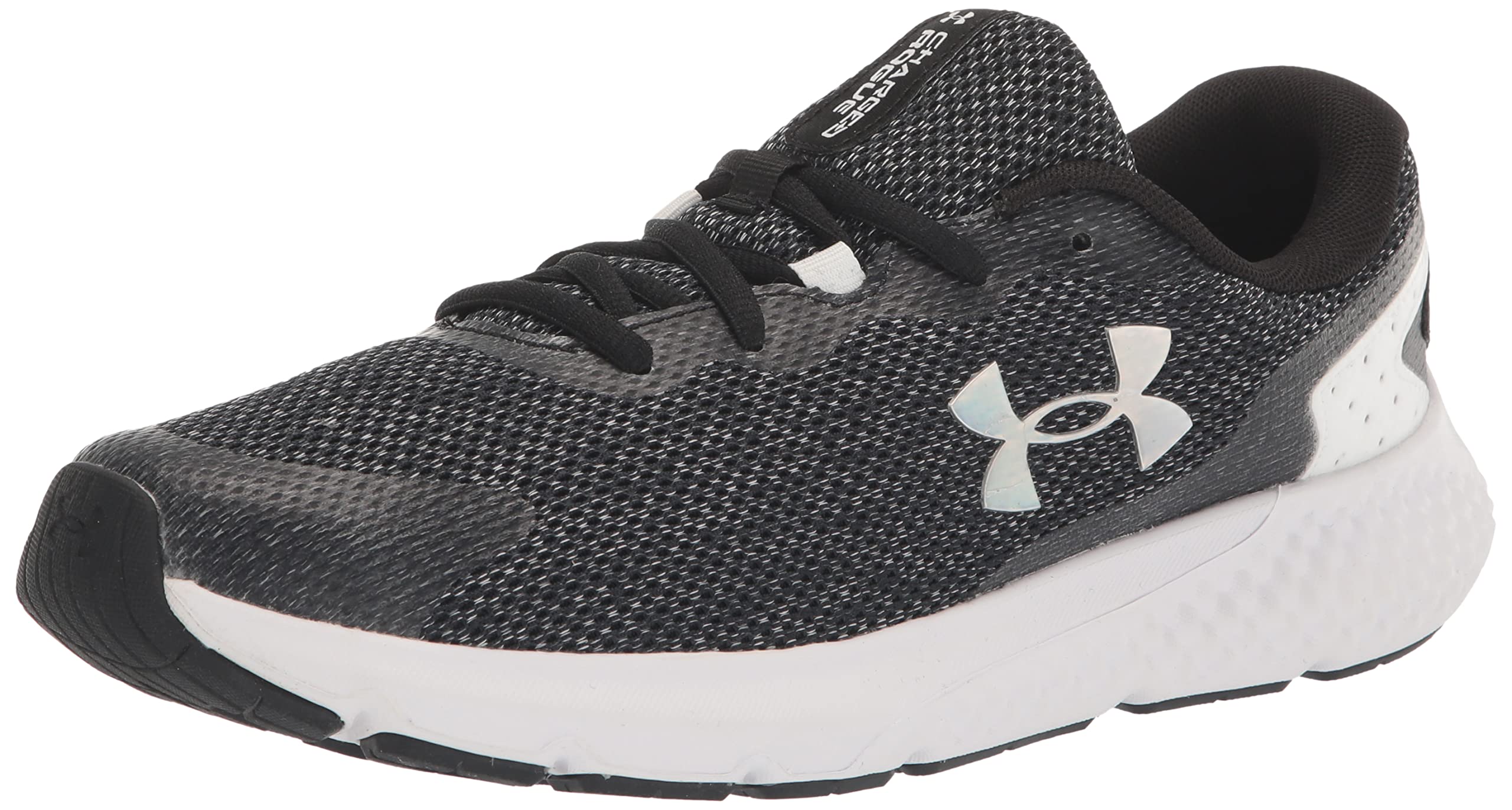Under Armour Women's Charged Rogue 3 Knit, (001) Black/White/Iridescent, 9, US