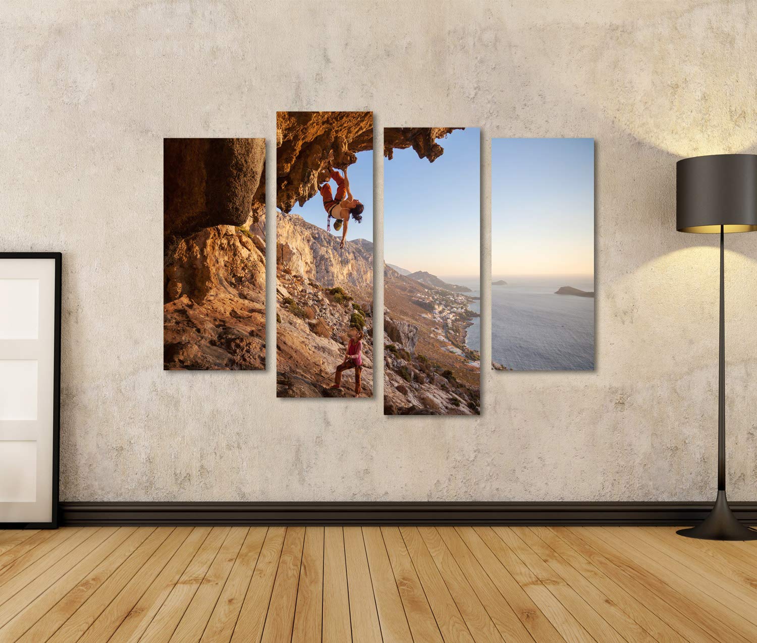 islandburner Cuadro sobre lienzo Mujeres jóvenes realizan escalada a lo largo de un techo en cueva con hermosas vistas cuadros murales Póster GBVW-4erP
