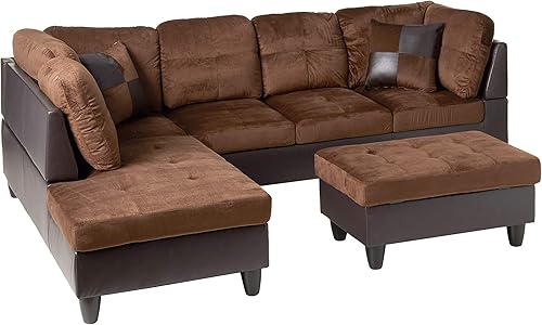 Beverly Fine Furniture Andes - Juego de sofá de piel de microfibra con otomana, color marrón