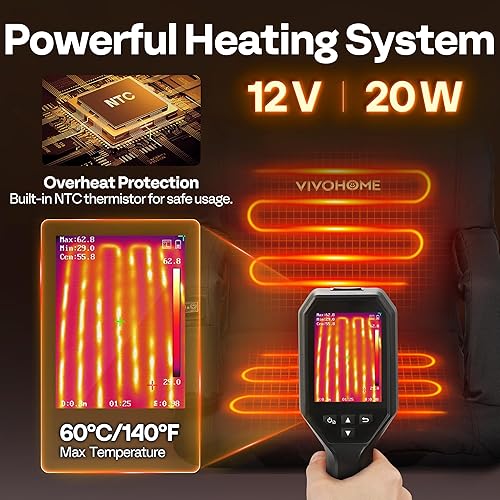 Miniatura 4 de VIVOHOME Heated Stadium Seats with Back Support, 2 Pack Bleacher Chairs with 12V 20W PD Fast Charging Type C Port, 3 Levels of Heat, NTC Overheat