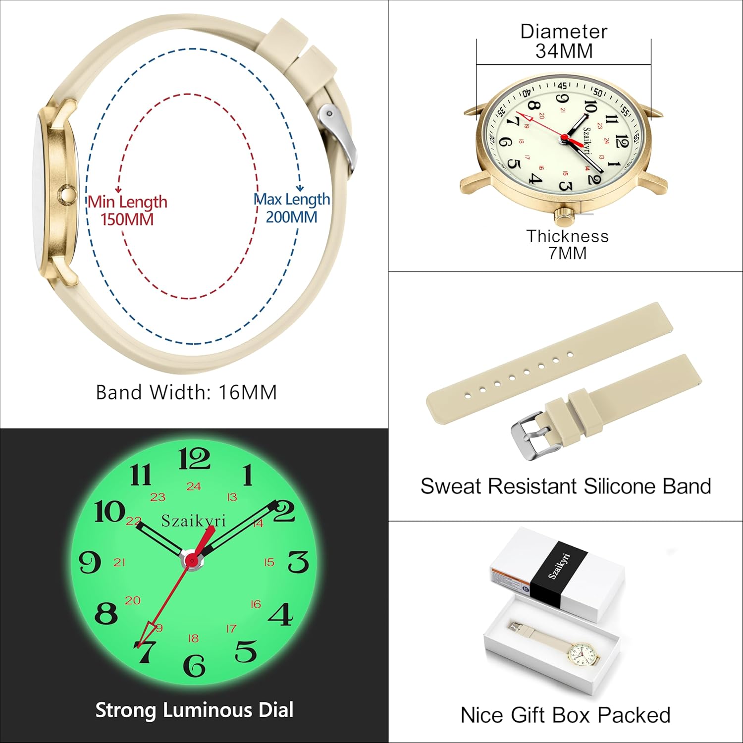 Nurse Watches for Women Medical Professionals, Students with Luminous Easy Read Military Time Dial Unisex Sports Watch Water Resistant - Image 6