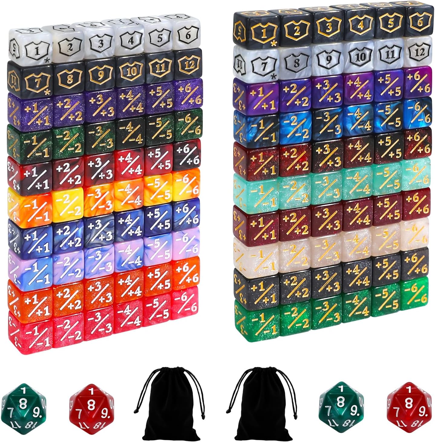124PCS 12mm MTG Dice Set with -1/+1 Life Counter & Shield & Spindown Dice for Magic The Gatering, Small MTG Counters Dice Plus 1 Buff Tokens, Compatible with CCG TCG Magic Card Gaming Accessories