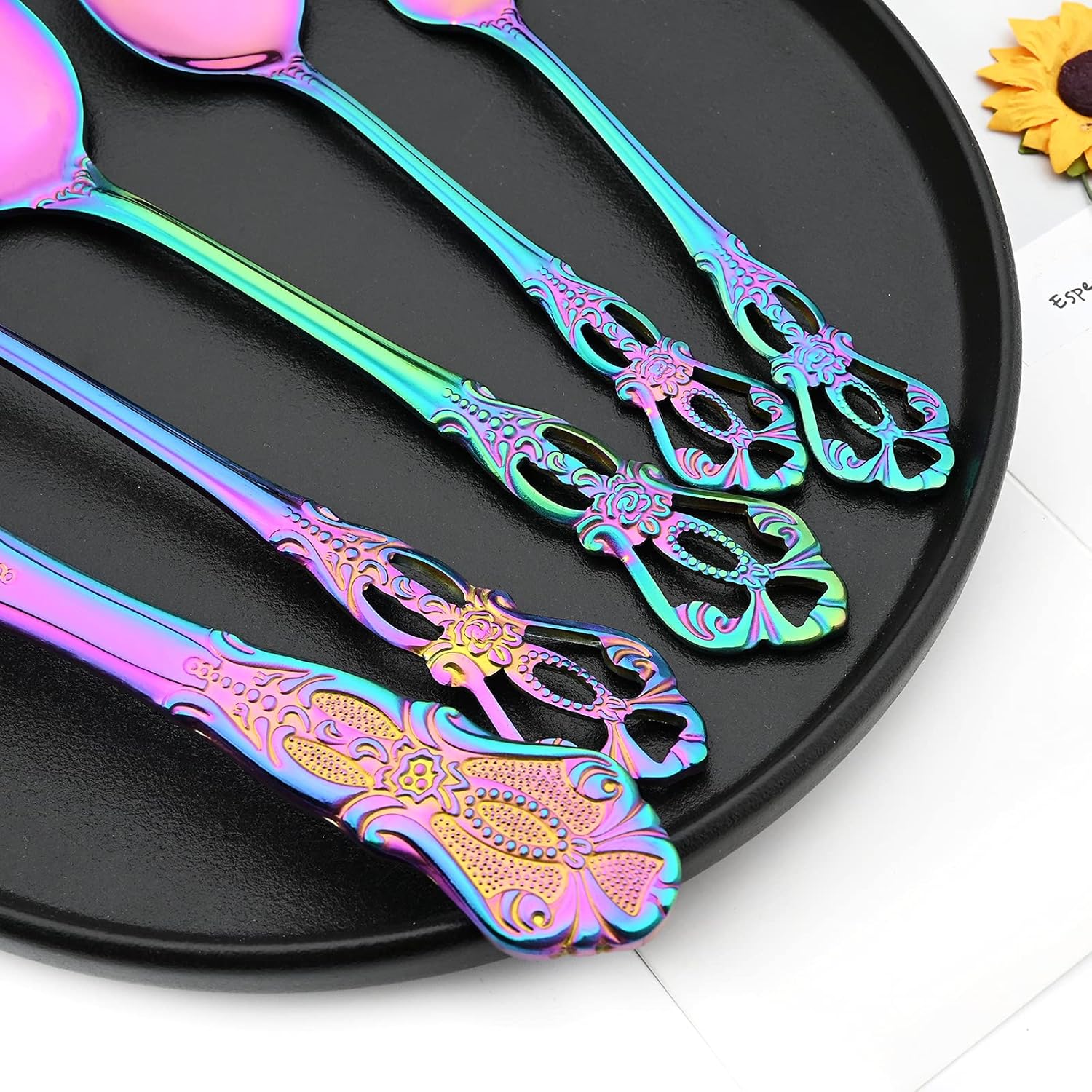 Rainbow 4-Pieces Silverware Flatware Set Royal Luxury Mirror Polished 18/10 Stainless Steel Cutlery Set Home Kitchen Hotel Restaurant Wedding Use Service for 1, Dishwasher Safe