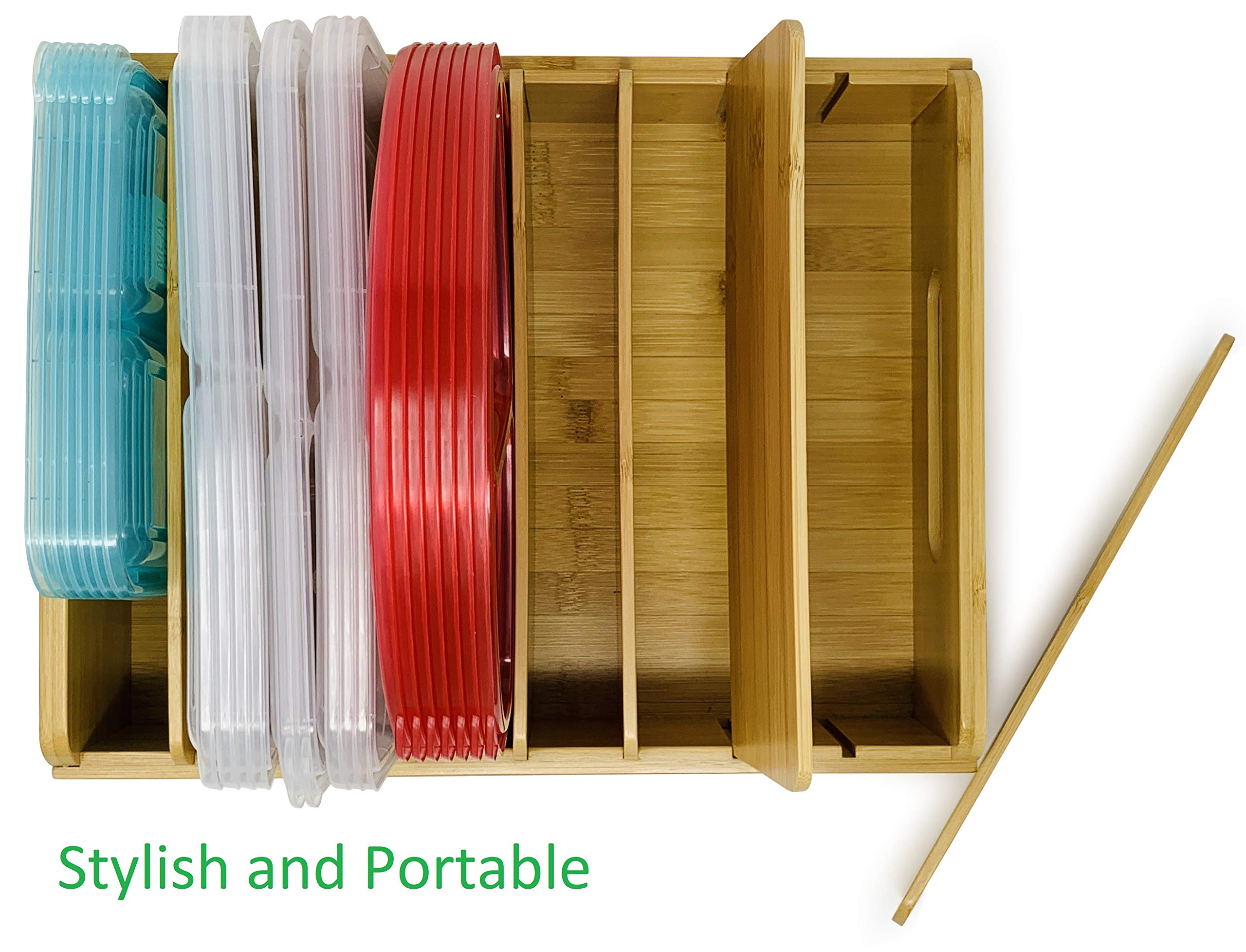 Adjustable Bamboo Lid Organizer Compatible with Tupperware Containers