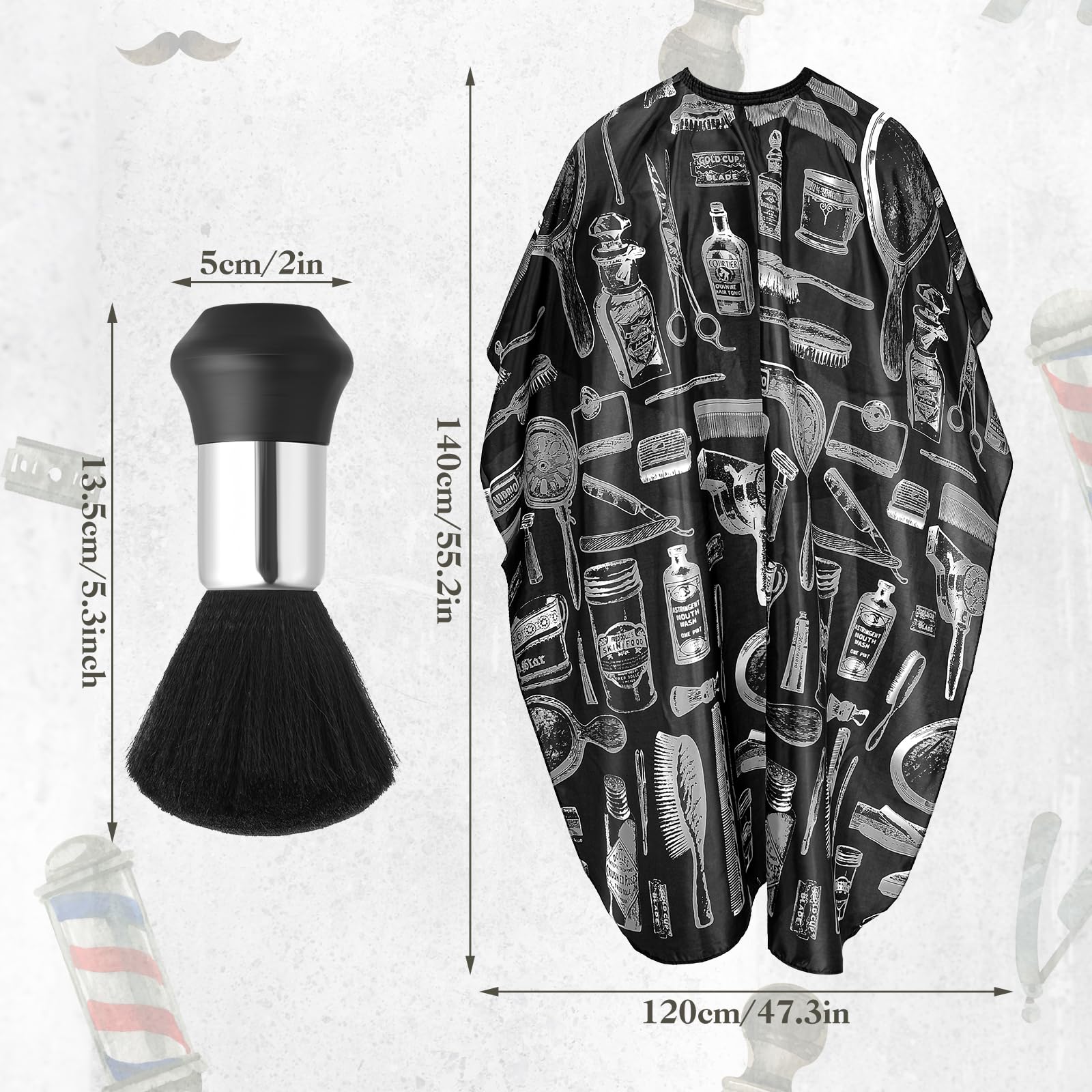 Barber Cape and Neck Duster Brush - Haircut Cape and Bib for Beauty Salon Hair Treatment, Dyeing (Black & White) - Image 2