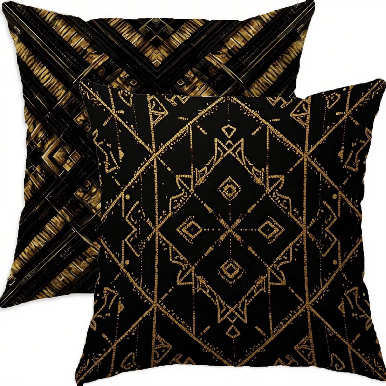 Housse coussin 65x65cm lot de 2 géométrique noir en lin